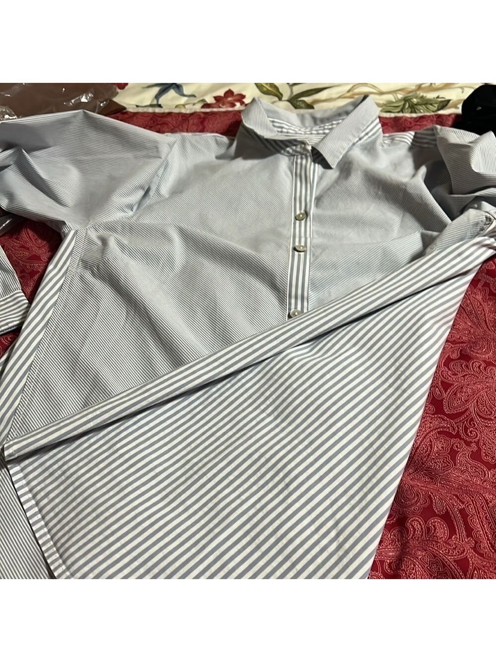J.JILL classic button up tunic. Gray /white stripe. Size medium. - Picture 7 of 9